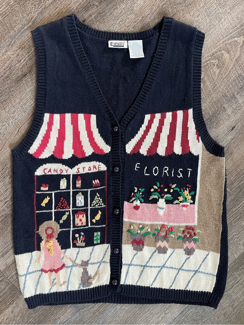 Vintage 90’s teacher vest knit embroidered florist candy store